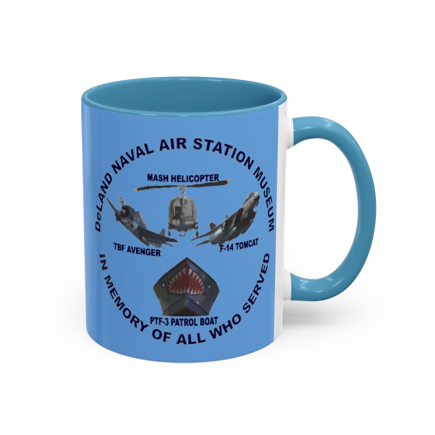 DNASM 2-sided, Founding & Student Art Light Blue Accent Mug by theGreenDragonTavern.shop