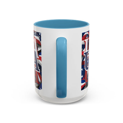USA Blue font Center Patriot White Accent Mug by theGreenDragonTavern.shop