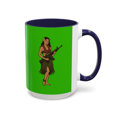 Hula Girl Packin' Heat Light Green Accent Mug by theGreenDragonTavern.shop