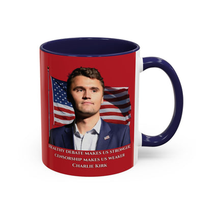 Charlie Kirk, Healthy Debate Red Accent Mug by theGreenDragonTavern.shop