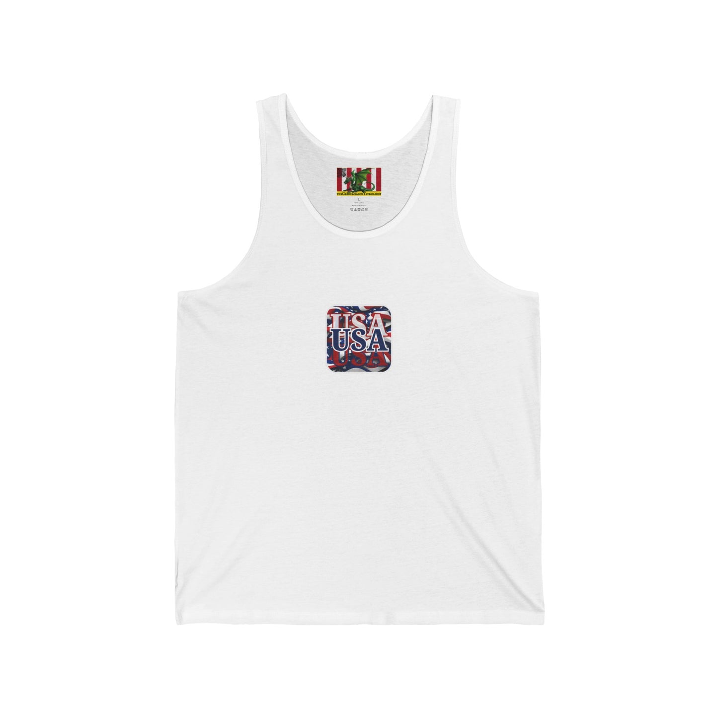 2-sided, Red White and BLUE USA Patriot Unisex Jersey Tank Top by theGreenDragonTavern.shop