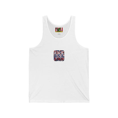 2-sided, Red White and BLUE USA Patriot Unisex Jersey Tank Top by theGreenDragonTavern.shop