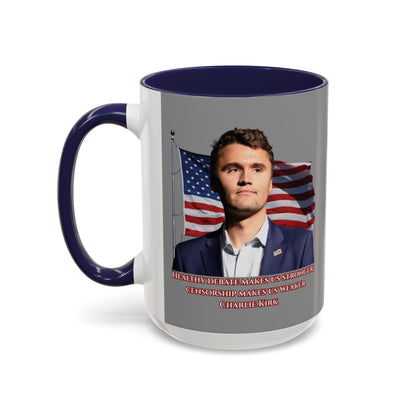 Charlie Kirk, Healthy Debate Grey Accent Mug by theGreenDragonTavern.shop
