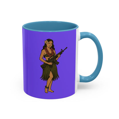 Hula Girl Packin' Heat Light Purple Accent Mug by theGreenDragonTavern.shop