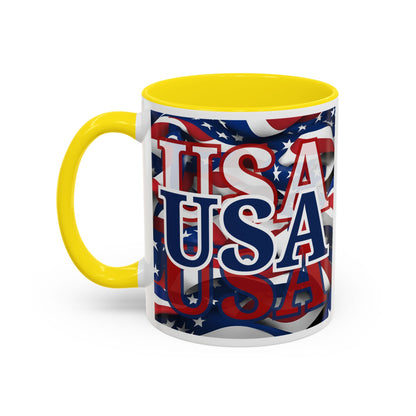 USA Blue font Center Patriot White Accent Mug by theGreenDragonTavern.shop