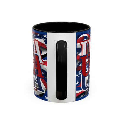 USA Red font Center Patriot Blue Accent Mug by theGreenDragonTavern.shop