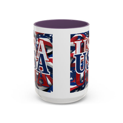 USA Blue font Center Patriot White Accent Mug by theGreenDragonTavern.shop