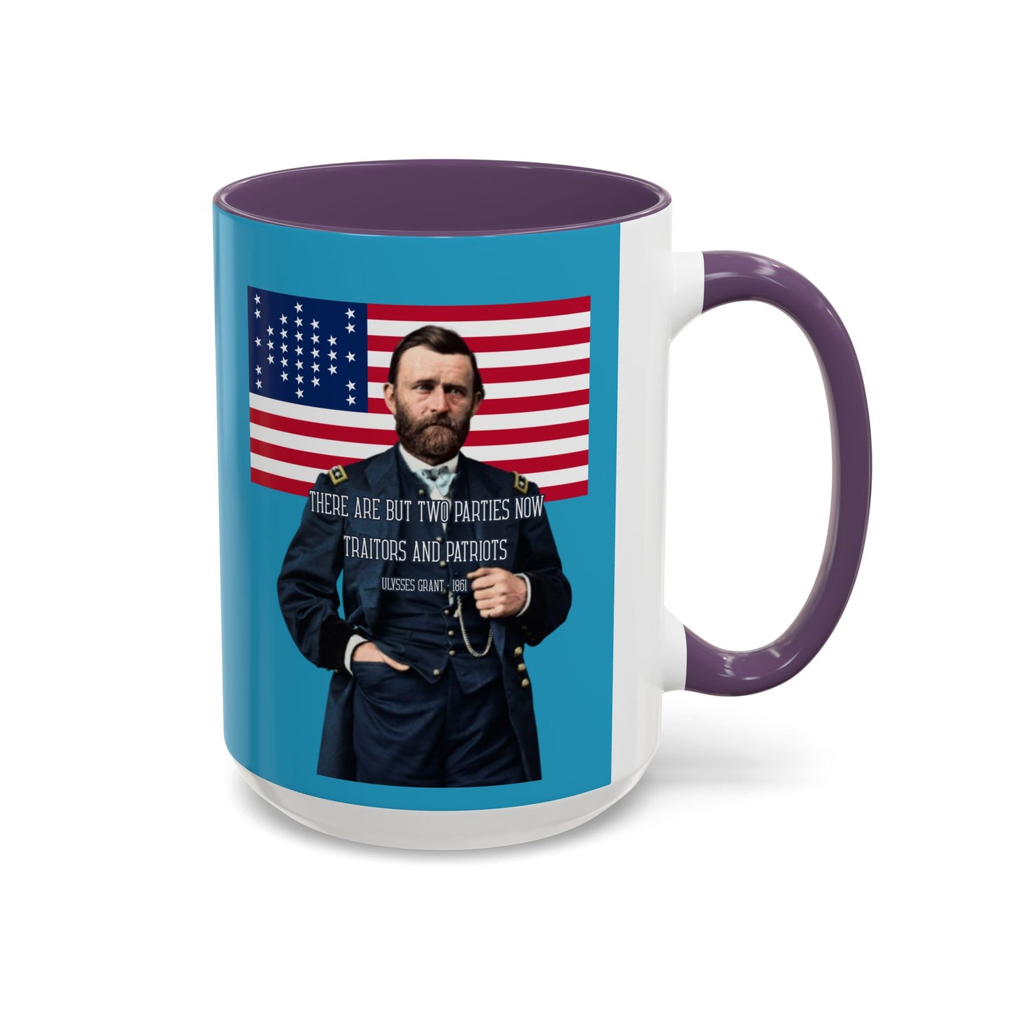 "Traitors and Patriots" Ulysses Grant Turquoise Accent Mug by theGreenDragonTavern.shop