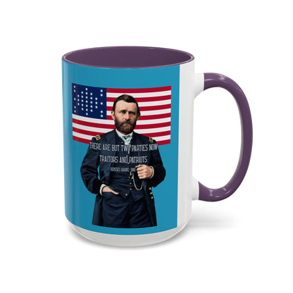 "Traitors and Patriots" Ulysses Grant Turquoise Accent Mug by theGreenDragonTavern.shop