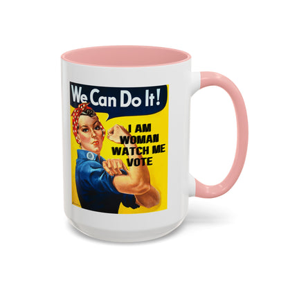 I Am Woman Watch Me Vote Rosie White Accent Mug by theGreenDragonTavern.shop