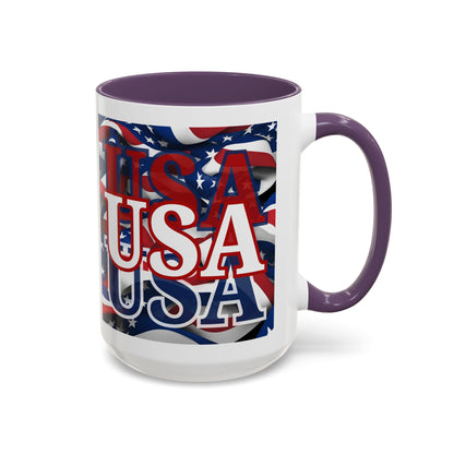 USA White font Center Patriot White Accent Mug by theGreenDragonTavern.shop