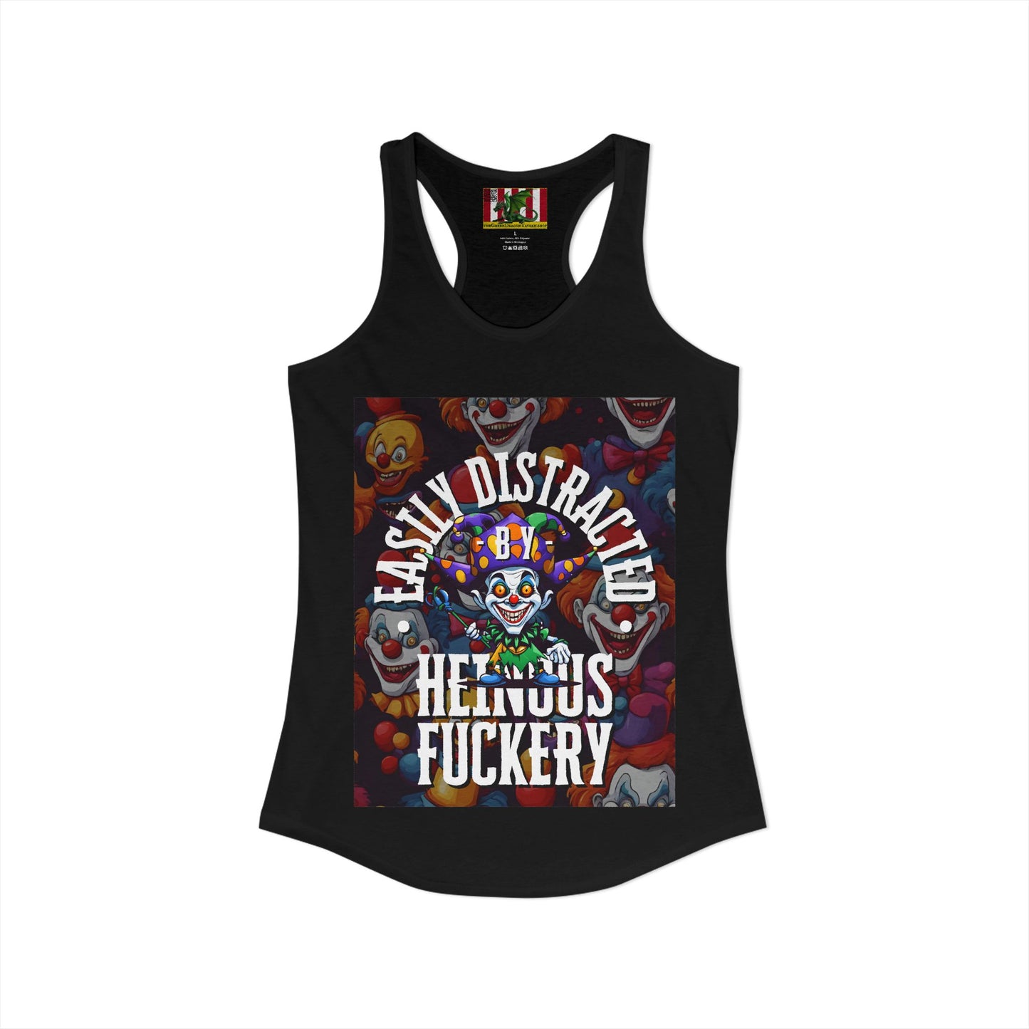 Easily Distracted by Heinous Fuckery Little Jinx Women's Racerback Tank Top by theGreenDragonTavern.shop