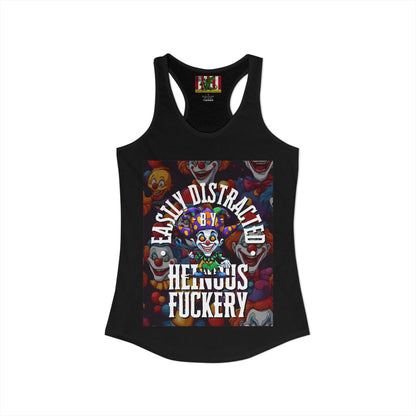 Easily Distracted by Heinous Fuckery Little Jinx Women's Racerback Tank Top by theGreenDragonTavern.shop