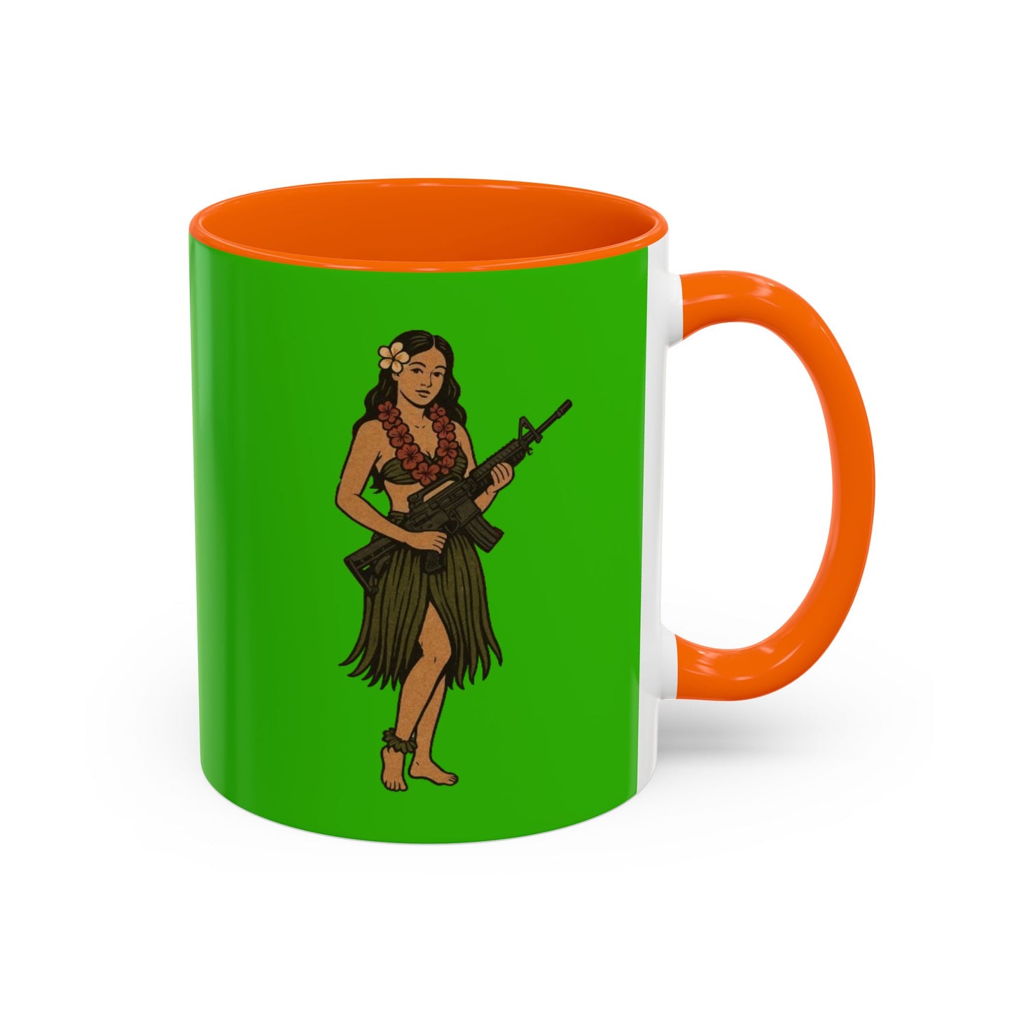 Hula Girl Packin' Heat Light Green Accent Mug by theGreenDragonTavern.shop