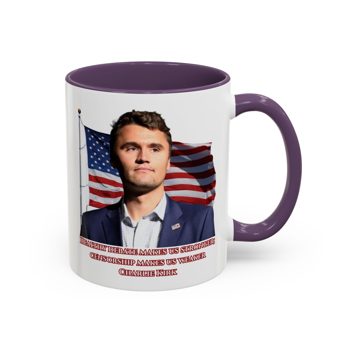Charlie Kirk, Healthy Debate White Accent Mug by theGreenDragonTavern.shop