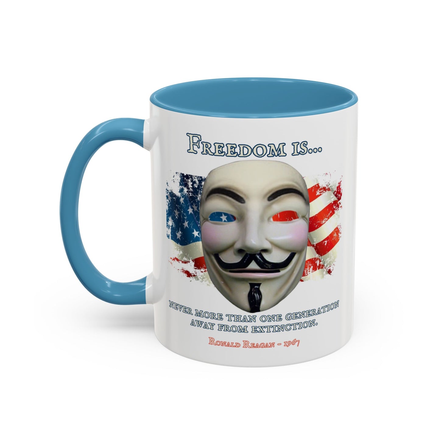 Ronald Reagan Freedom Vendetta White Accent Mug by theGreenDragonTavern.shop