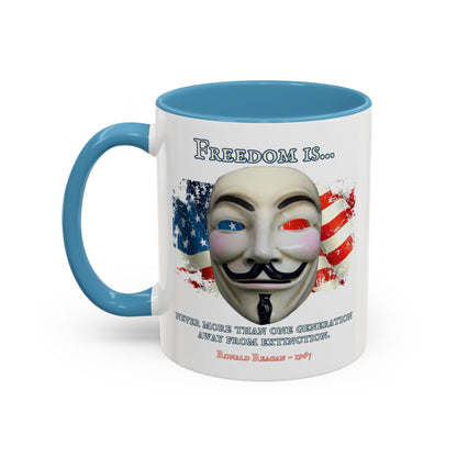 Ronald Reagan Freedom Vendetta White Accent Mug by theGreenDragonTavern.shop