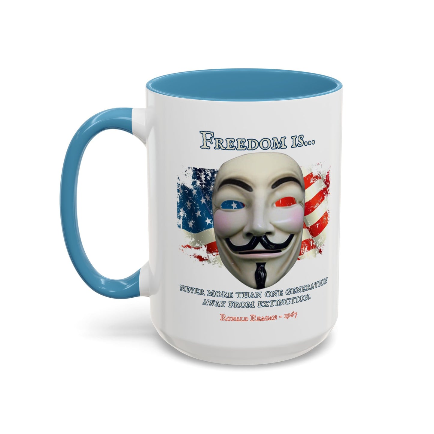 Ronald Reagan Freedom Vendetta White Accent Mug by theGreenDragonTavern.shop
