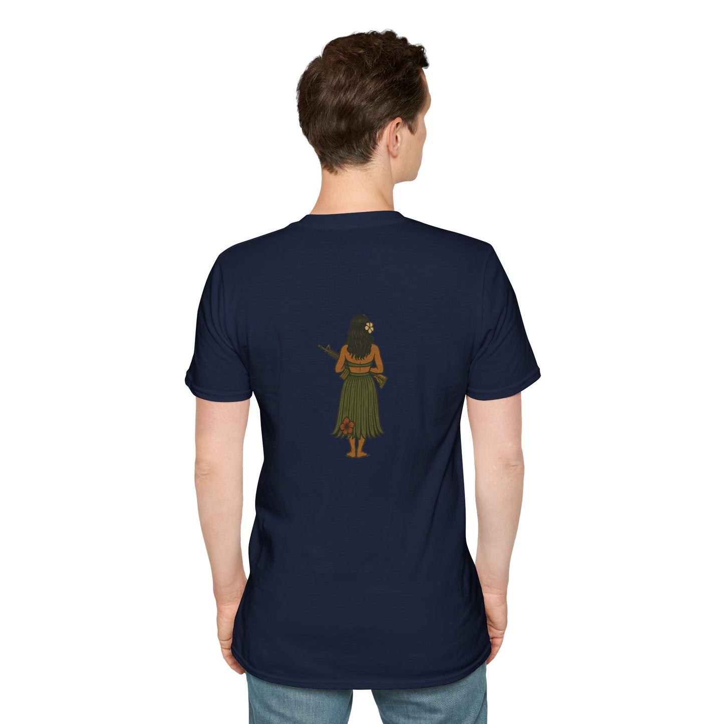 2-sided, Hula Girl Packin' Heat Dark colors Unisex T-Shirt by theGreenDragonTavern.shop
