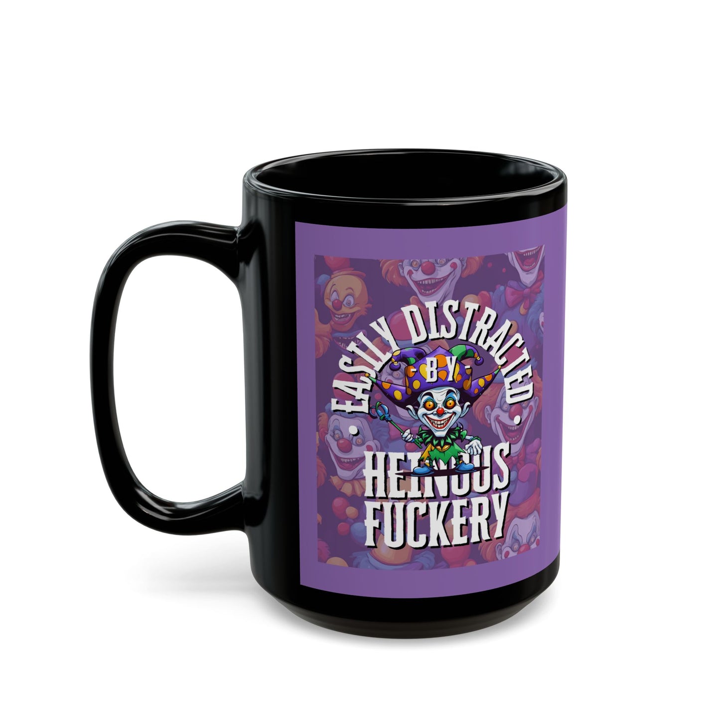 Easily Distracted by Heinous Fuckery Little Jinx Light Purple Mug by theGreenDragonTavern.shop