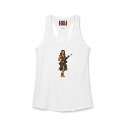 Hula Girl Packin' Heat Women's Racerback Tank Top by theGreenDragonTavern.shop