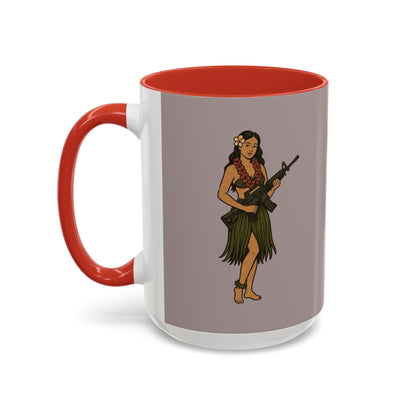 Hula Girl Packin' Heat Grey Accent Mug by theGreenDragonTavern.shop