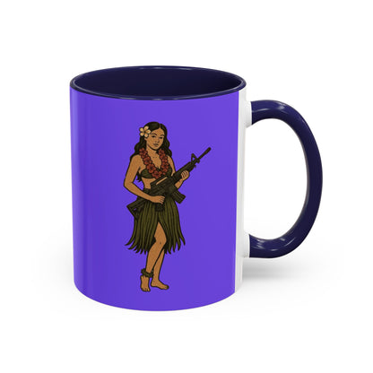 Hula Girl Packin' Heat Light Purple Accent Mug by theGreenDragonTavern.shop