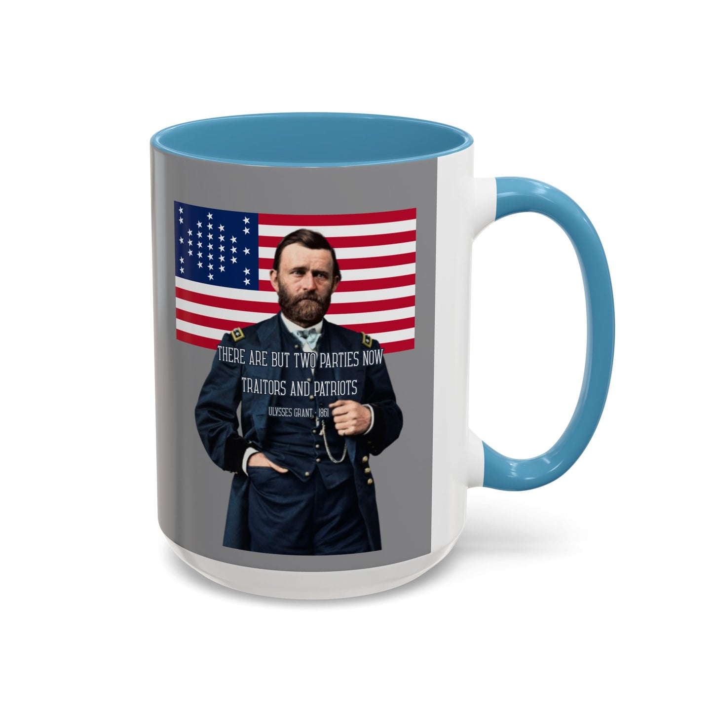 "Traitors and Patriots" Ulysses Grant Grey Accent Mug by theGreenDragonTavern.shop