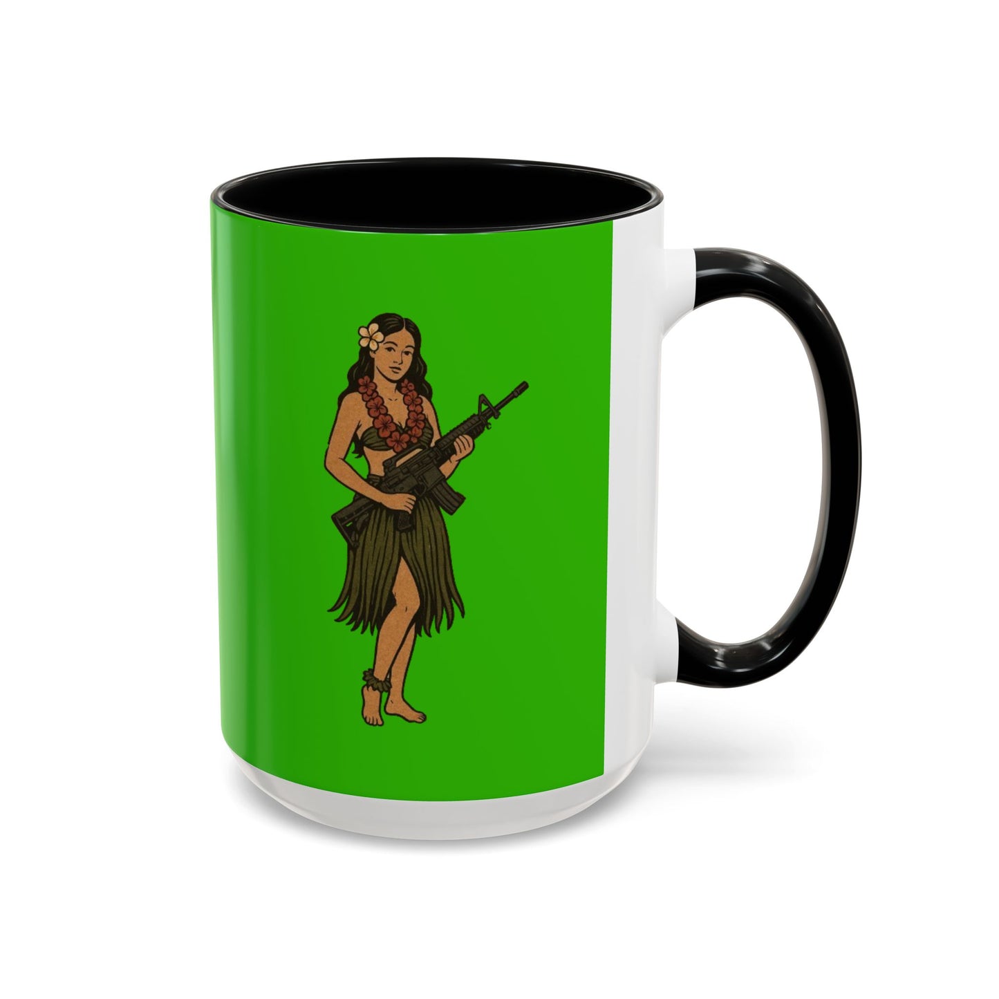 Hula Girl Packin' Heat Light Green Accent Mug by theGreenDragonTavern.shop
