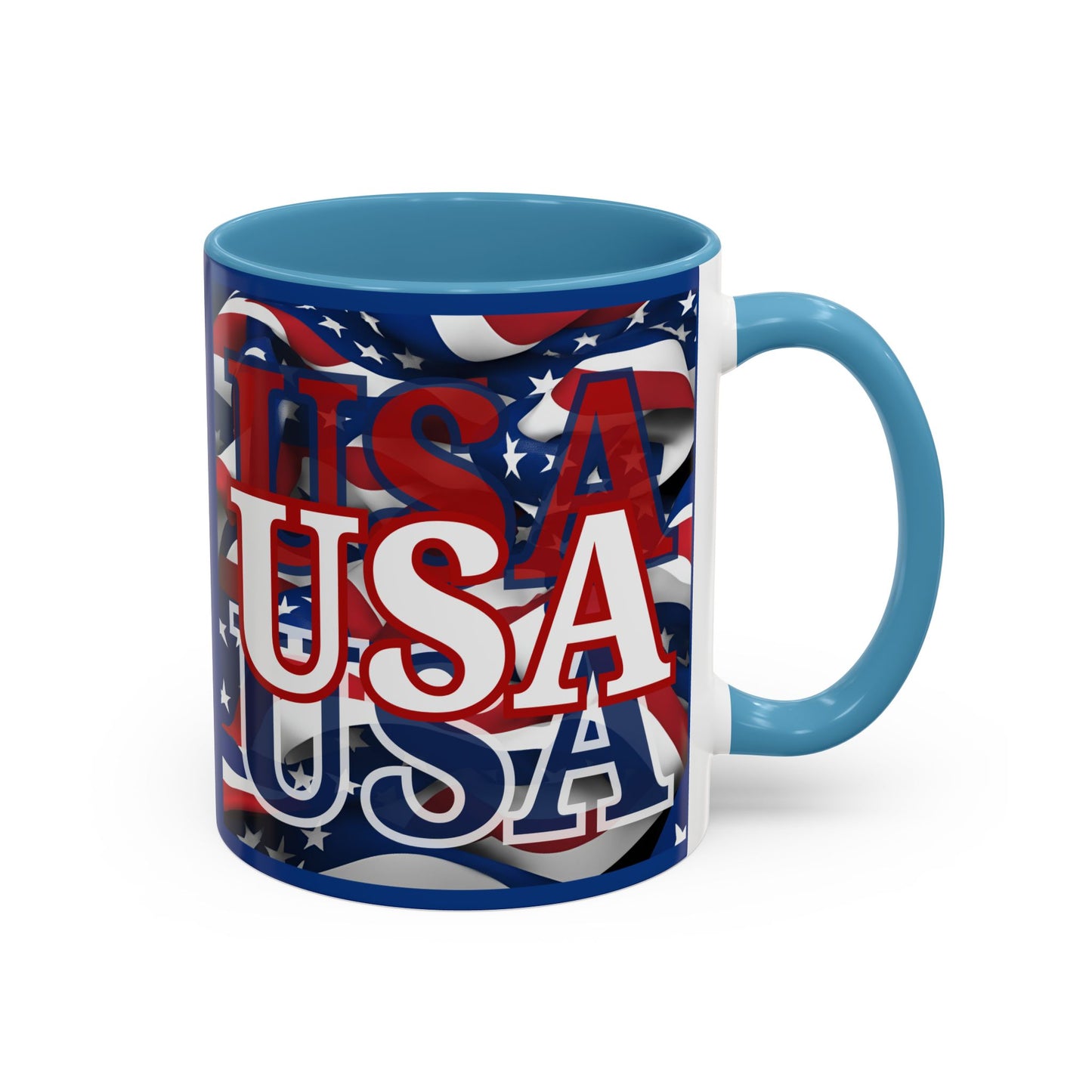 USA White font Center Patriot Blue Accent Mug by theGreenDragonTavern.shop