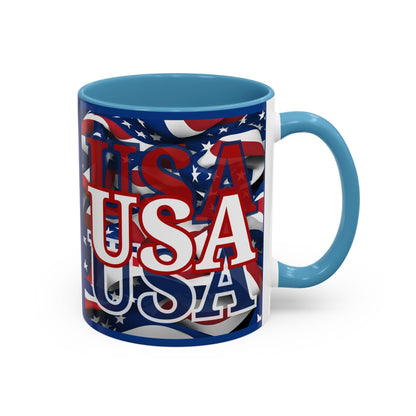 USA White font Center Patriot Blue Accent Mug by theGreenDragonTavern.shop