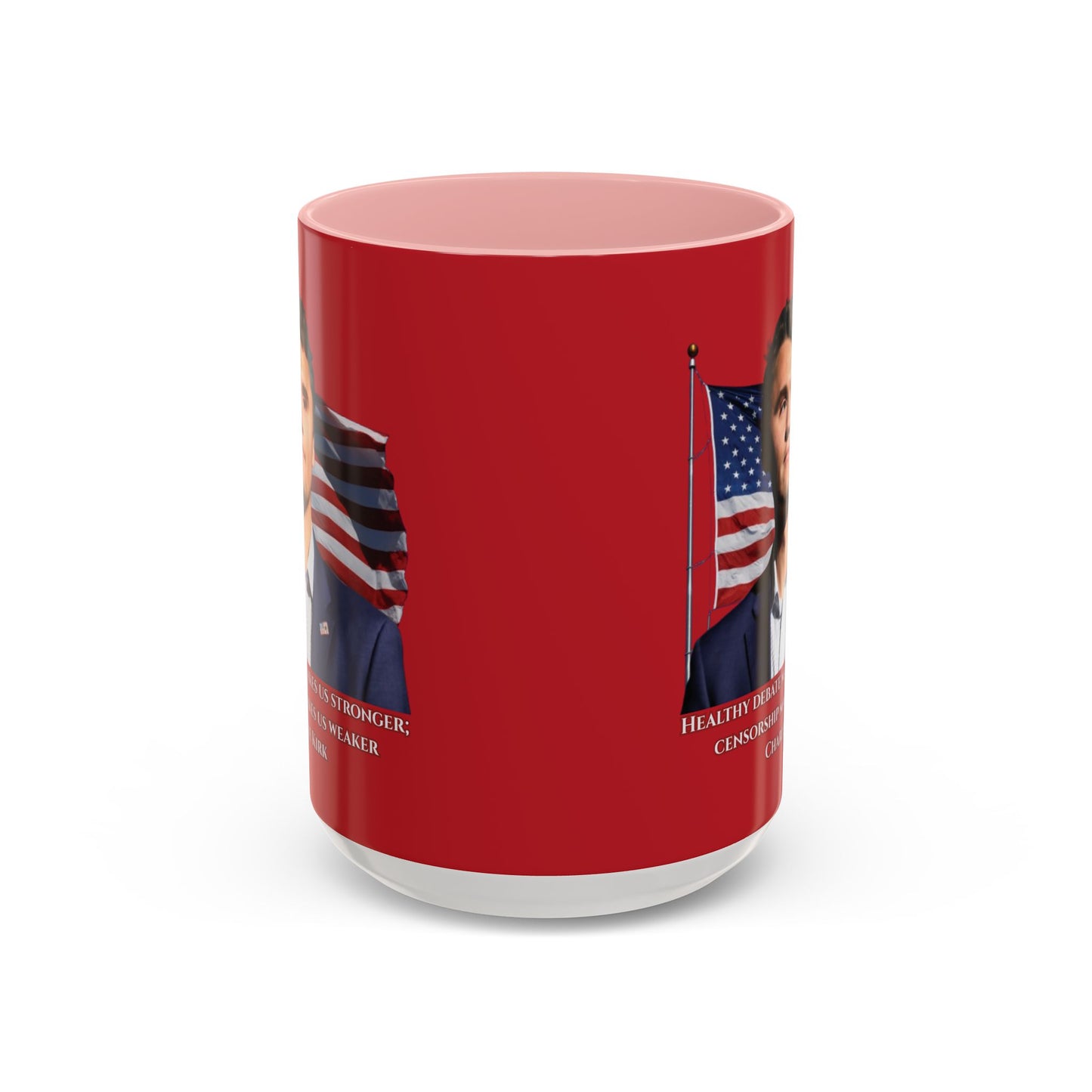 Charlie Kirk, Healthy Debate Red Accent Mug by theGreenDragonTavern.shop