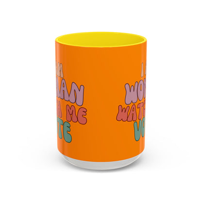 I Am Woman Watch Me Vote Orange Accent Mug by theGreenDragonTavern.shop