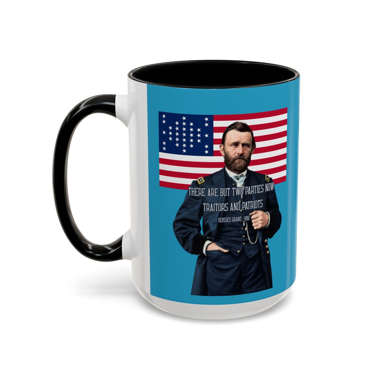 "Traitors and Patriots" Ulysses Grant Turquoise Accent Mug by theGreenDragonTavern.shop
