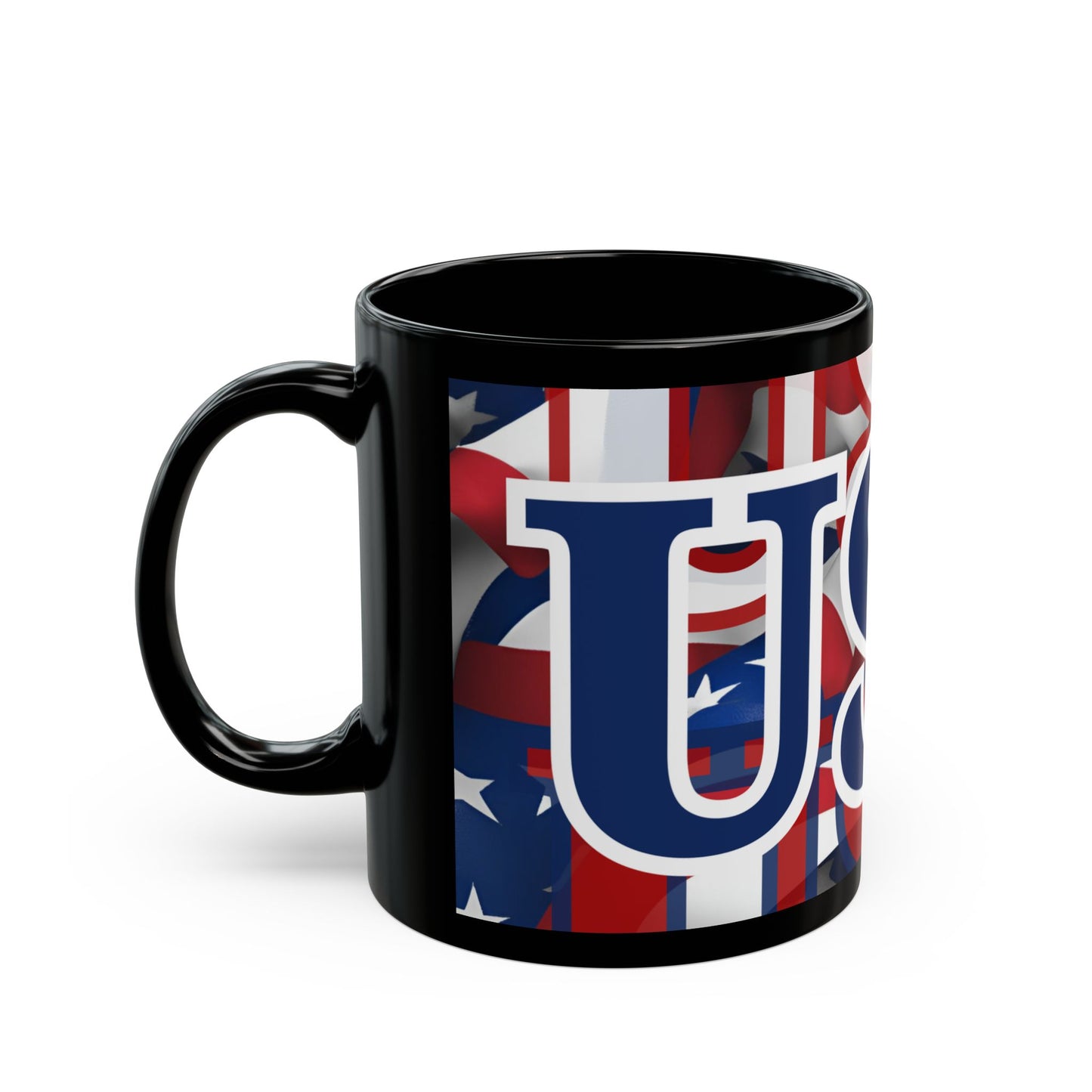 USA! USA! USA Blue font Patriot Black Mug by theGreenDragonTavern.shop