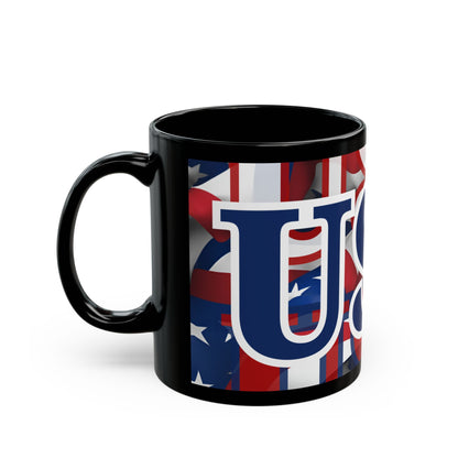 USA! USA! USA Blue font Patriot Black Mug by theGreenDragonTavern.shop