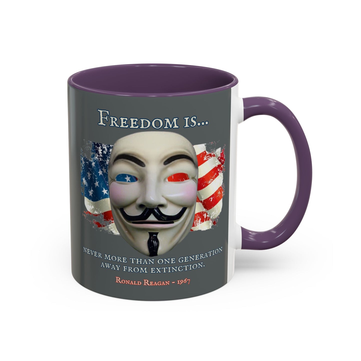 Ronald Reagan Freedom Vendetta Grey Accent Mug by theGreenDragonTavern.shop