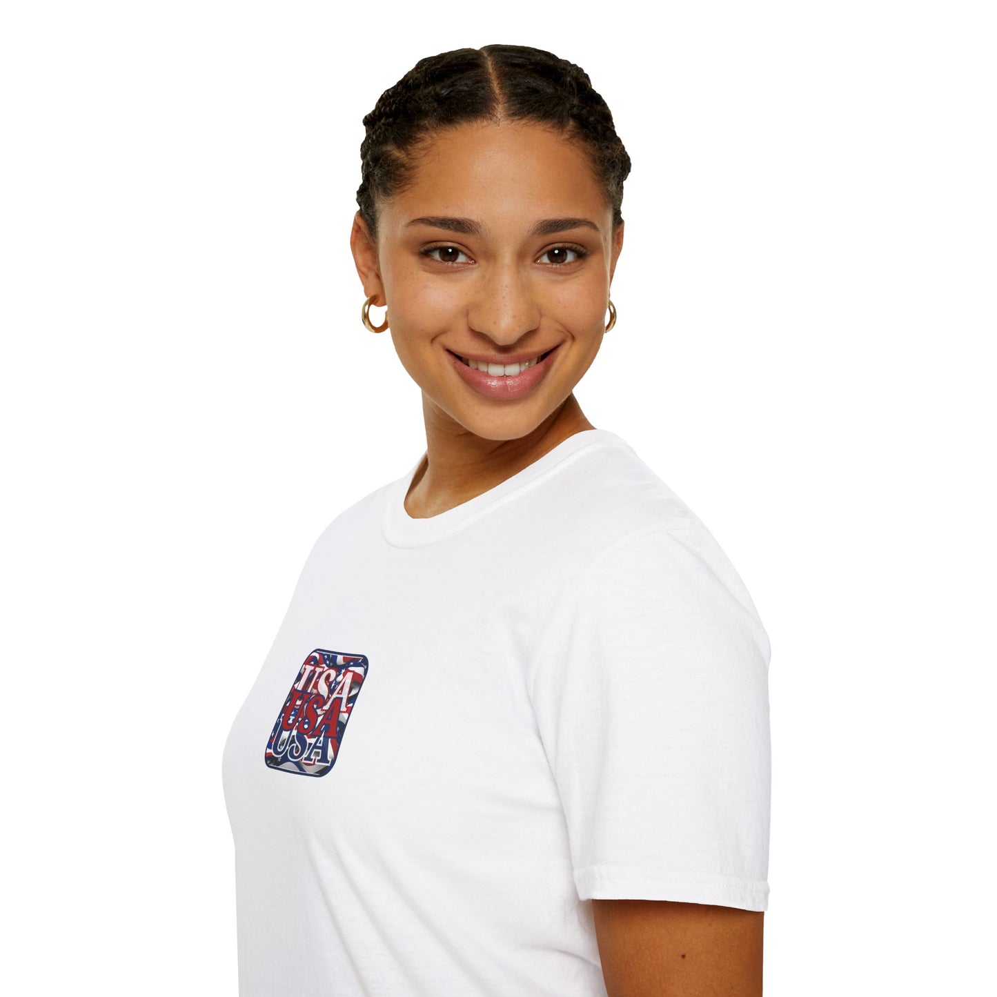 2-sided, RED White and Blue USA Patriot Light colors Unisex T-Shirt by theGreenDragonTavern.shop