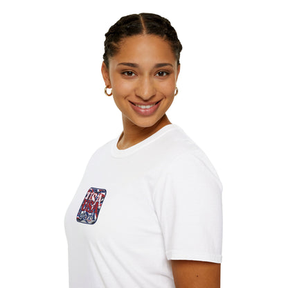 2-sided, RED White and Blue USA Patriot Light colors Unisex T-Shirt by theGreenDragonTavern.shop