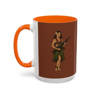 Hula Girl Packin' Heat Brown Accent Mug by theGreenDragonTavern.shop