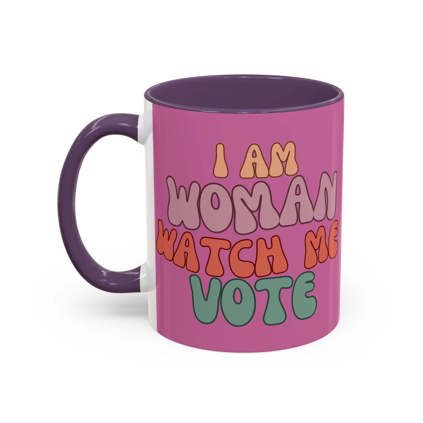 I Am Woman Watch Me Vote Pink Accent Mug by theGreenDragonTavern.shop