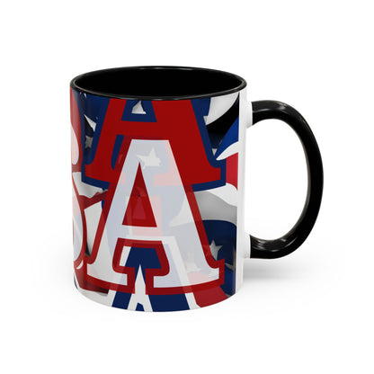 USA! USA! USA White font Patriot Blue Accent Mug by theGreenDragonTavern.shop