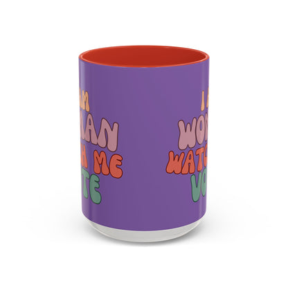 I Am Woman Watch Me Vote Light Purple Accent Mug by theGreenDragonTavern.shop