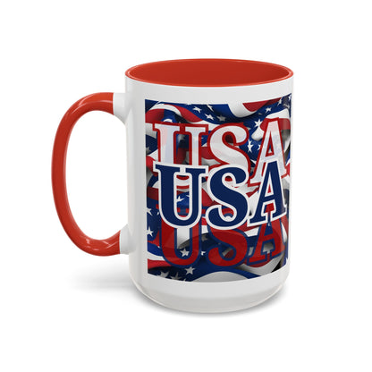 USA Blue font Center Patriot White Accent Mug by theGreenDragonTavern.shop