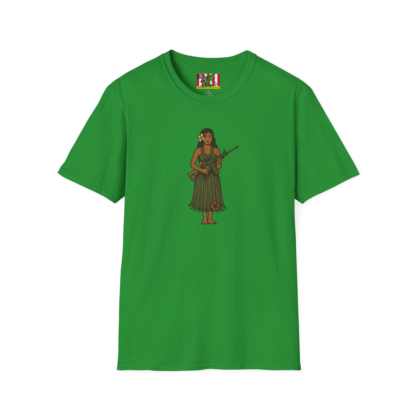 2-sided, Hula Girl Packin' Heat Dark colors Unisex T-Shirt by theGreenDragonTavern.shop