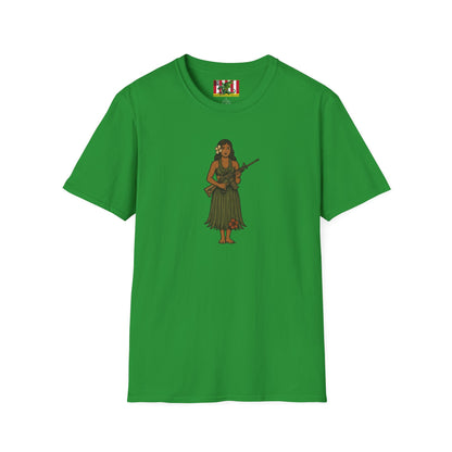 2-sided, Hula Girl Packin' Heat Dark colors Unisex T-Shirt by theGreenDragonTavern.shop