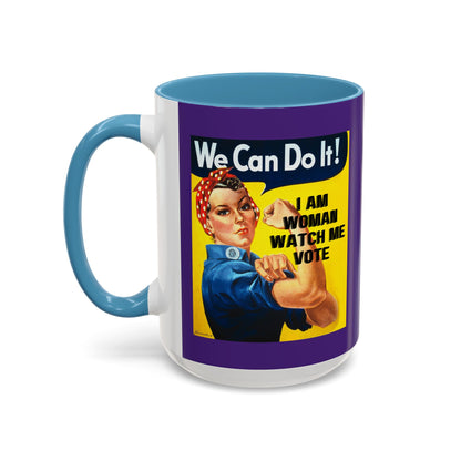 I Am Woman Watch Me Vote Rosie Dark Purple Accent Mug by theGreenDragonTavern.shop