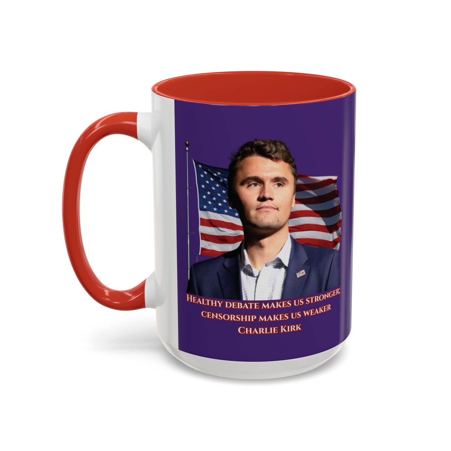 Charlie Kirk, Healthy Debate Purple Accent Mug by theGreenDragonTavern.shop