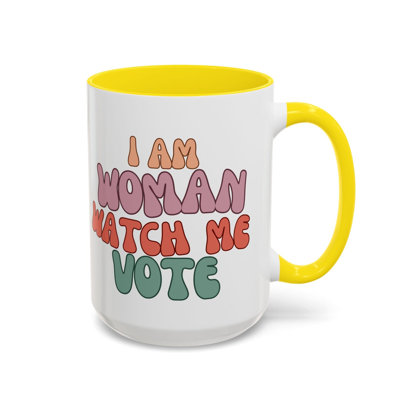 I Am Woman Watch Me Vote White Accent Mug by theGreenDragonTavern.shop