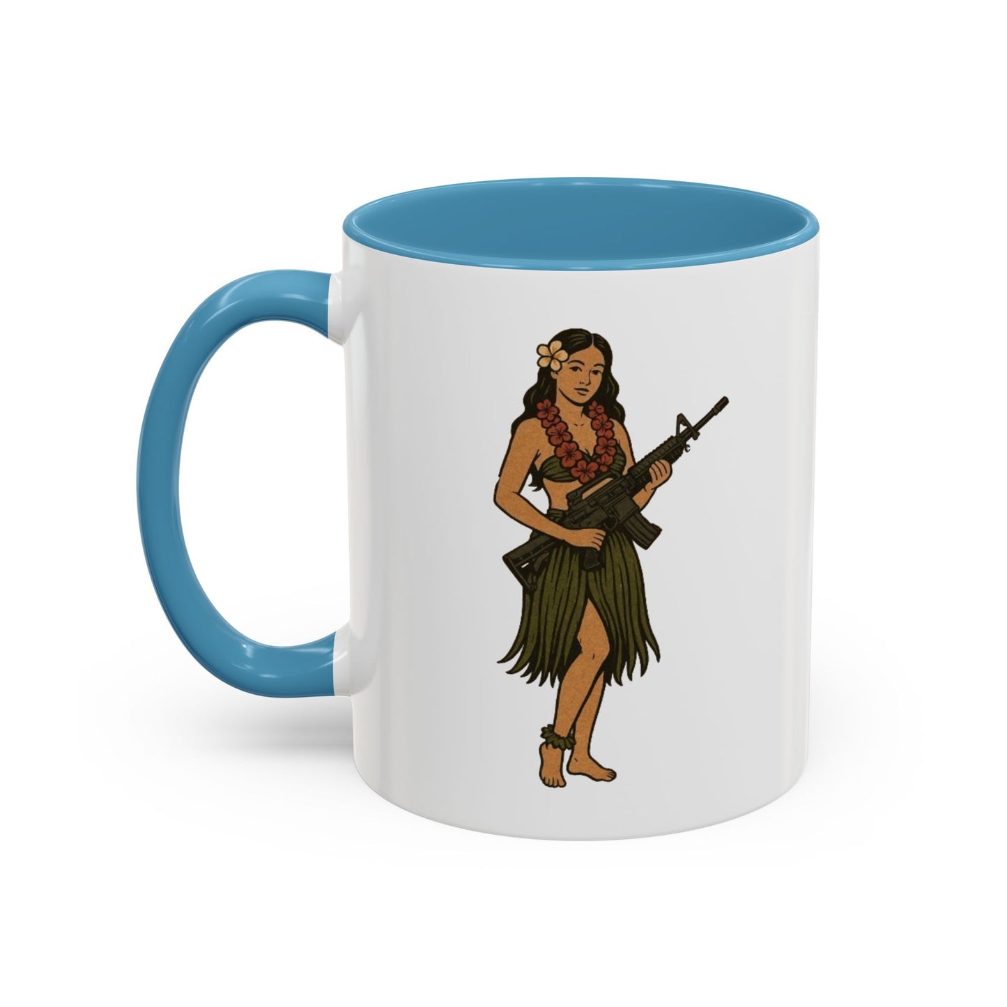 Hula Girl Packin' Heat White Accent Mug by theGreenDragonTavern.shop